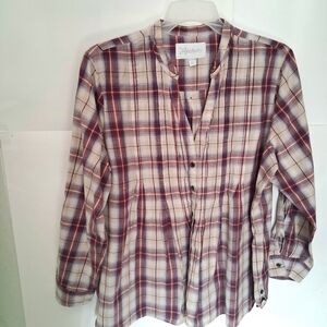 +2🔵Relativity Checkered Button-Down Shirt - Burgundy and Cream